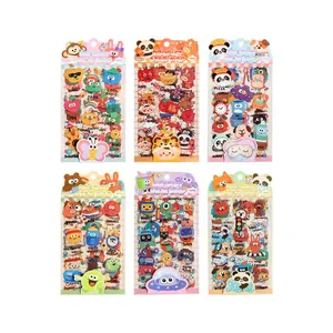 Colorful cartoon PET sticker sheets set with various cute characters for journal DIY decoration.