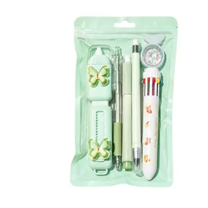 Coffret de papeterie papillon vert pastel avec stylos et outils pour les étudiants