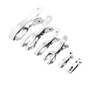 Heavy duty stainless steel windproof clothes pegs in multiple sizes on white background