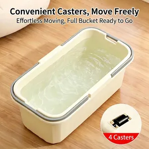 Large capacity rectangular plastic mop bucket with portable handle and four wheels