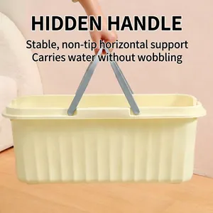 Large capacity cream white rectangular plastic mop bucket with hidden handle