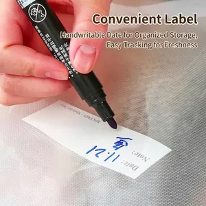 Durable textured food vacuum sealer bags featuring writable date labels for storage