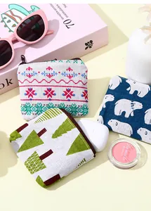 Detailed view of small canvas coin purses with cute bear and tree patterns for daily use
