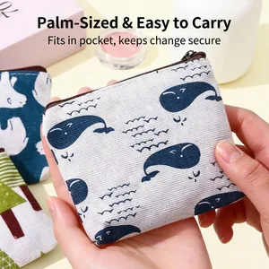 Cute whale pattern mini canvas coin purse for students and women, compact wallet pouch