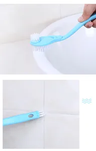 Double-headed long handle cleaning brush for shoes and tile grout detail