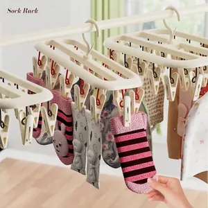 Multi-Clip Sock Drying Rack Plastic Windproof Underwear Hanger For Baby Clothes Balcony Laundry Drying Organizer Storage Rack