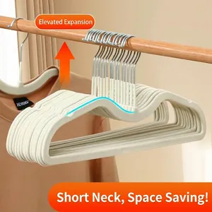 Space-saving non-slip short neck flocked hangers for efficient closet organization