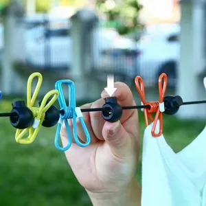 Portable windproof clothesline with colorful anti-slip clips and fixing buckles