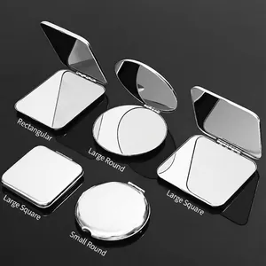 Stainless steel folding portable mini makeup mirror in various shapes and sizes for travel