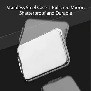 Premium silver stainless steel double-sided folding mini pocket makeup mirror for travel