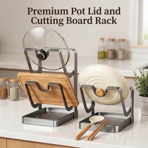 Countertop Pot Lid Rack Carbon Steel Kitchen Storage Organizer With Drip Tray For Cutting Board Spatula Multi Tier