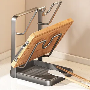 Modern multi-functional kitchen lid and cutting board organizer rack with drip tray
