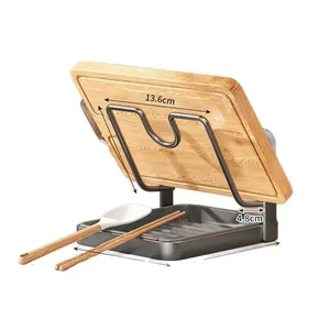 Sturdy metal kitchen pot lid and cutting board organizer rack with built-in drip tray