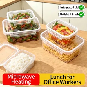 Transparent airtight food storage containers for meal prep, microwave safe bento box set