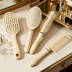 Professional Cream Air Cushion Massage Hair Brush Vented Styling Comb Round Volumizing Brush Flat Detangling Comb For Women