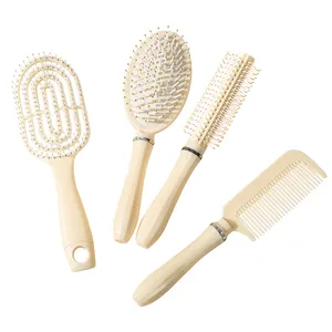 Creamy beige 4-piece hairbrush set for detangling, massage, and professional styling