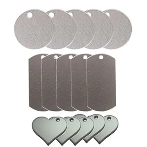Set of 15 stainless steel blank tags in heart, round, and rectangle shapes for DIY