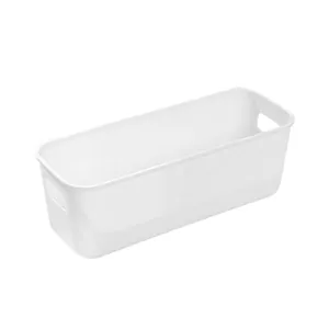 Versatile white rectangular plastic desktop storage box with integrated side handles
