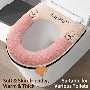 Cartoon Rabbit Thickened Toilet Seat Cover Cotton Velvet Waterproof Zippered Bathroom Mat With Handle Universal Home Decor