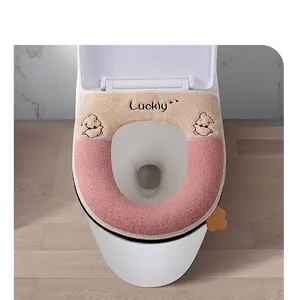 Thickened plush cartoon toilet seat cover with bunny design for bathroom comfort