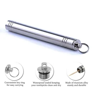 Portable waterproof titanium alloy toothpick holder with keychain ring and seal ring