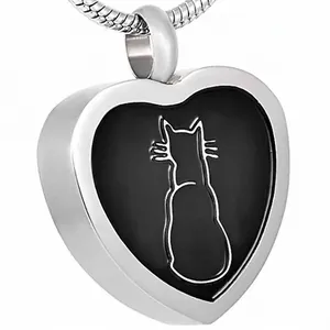 Collier d'Urne de Crémation en Acier Inoxydable en Forme de Cœur pour Cendres d'Animaux Pendentif Commémoratif Chat Avec Kit de Remplissage