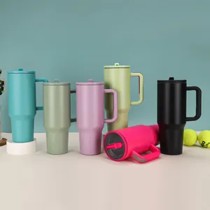 Set of 40oz stainless steel insulated tumblers in various colors for outdoor car use