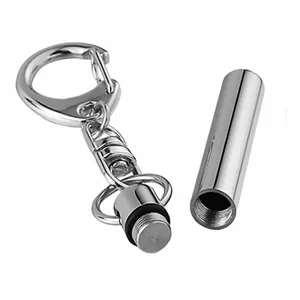 Cylindrical stainless steel cremation urn keychain memorial pendant for ashes or perfume