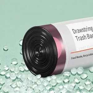 Heavy-duty black drawstring garbage bags made from premium and durable PE plastic material