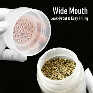 Clear plastic seasoning shaker bottle with wide mouth opening and sifter lid for spices