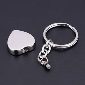 Polished heart-shaped stainless steel cremation urn pendant and keychain accessory