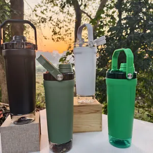 Outdoor view of multi-color large capacity shaker bottles with bottom storage