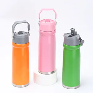 Set aus drei Sportwasserflaschen aus 304 Edelstahl in leuchtendem Orange, Pink und Grün