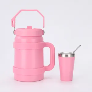 Set di bottiglie termiche in acciaio 304 rosa con manico e cannuccia, capiente