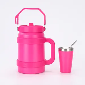 Set borraccia termica rosa grande capacità in acciaio inox con manico e cannuccia