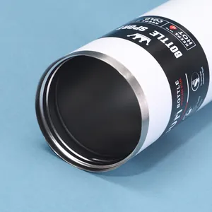 Close-up detail of white 304 stainless steel sports water bottle rim and internal structure
