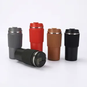 304 Stainless Steel Vacuum Insulated Coffee Mug With Straw Protective Leather Sleeve Portable Leakproof 500ml Travel Water Cup