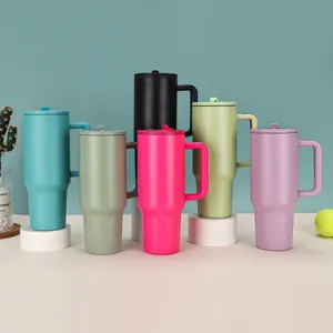 Large Capacity Stainless Steel Vacuum Insulated Tumbler With Handle And Straw Portable Leakproof Car Cup Travel Mug For Hot Cold