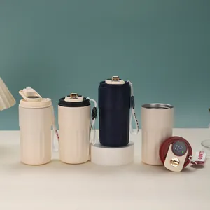 Set aus intelligenten 316 Edelstahl-Kaffeebechern mit digitalem Temperaturdeckel und Gurt