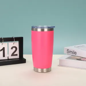 Detailansicht eines 20oz pinken, pulverbeschichteten Edelstahl-Vakuumbechers.