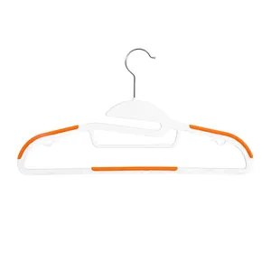 Multi-functional white non-marking hanger with orange non-slip grips for clothes