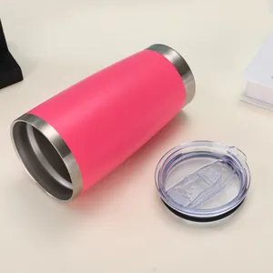 Detailansicht pinker 20oz Edelstahl-Thermobehälter mit transparentem Schiebedeckel