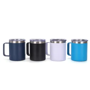 Set mit vier 12oz 304 Edelstahl vakuumisolierten Reisebechern mit Griffen und Deckeln
