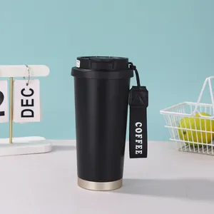 Tragbarer isolierter Kaffeebecher aus 316er Edelstahl in Schwarz mit praktischer Schlaufe