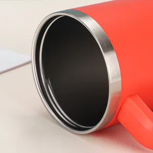 Close-up of the stainless steel rim and interior of a red 40oz insulated tumbler