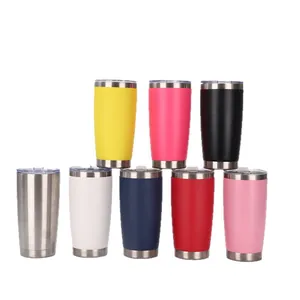 Professionelles Set aus bunten 20oz vakuumisolierten Edelstahlbechern mit Deckeln.