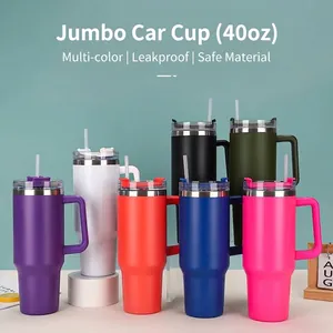 40oz Vacuum Insulated Tumbler With Handle And Straw Double Wall Stainless Steel Car Mug Travel Coffee Cup For Hot Cold Drinks