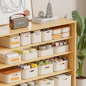 Rechteckige cremefarbene Kunststoff-Aufbewahrungsboxen mit Deckel für die Organisation