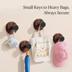 Mid Century Walnut Wood Grain Suction Cup Hooks No Drilling Reusable Wall Hooks For Bathroom Entryway Kitchen Keys Towel