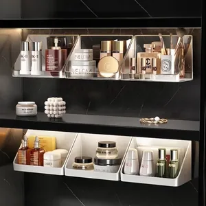 Bathroom Mirror Cabinet Slanted Storage Box Makeup Cosmetic Organizer Wall Mounted No Drill Polypropylene Space Saving Case